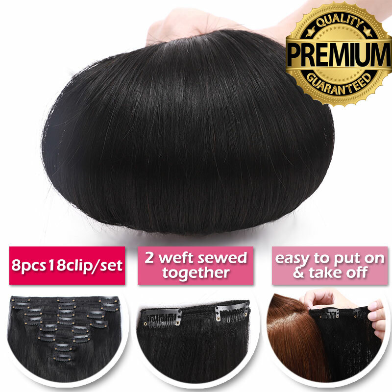 Thick Double Weft Seamless Clip In Real Remy Human Hair Extensions Full Head USA