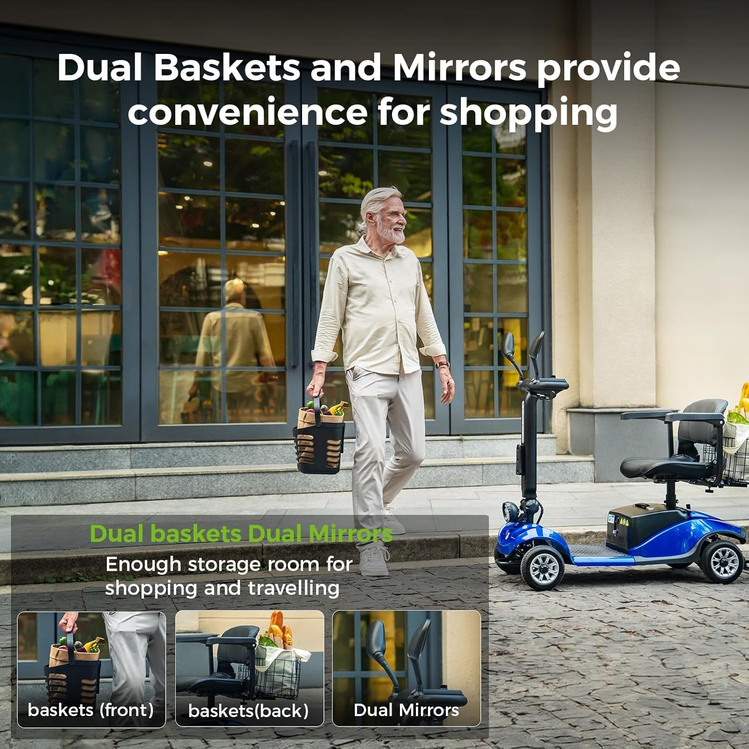 PAISEEC 4 Wheels Mobility Scooter Electric Big Space Overweight Adult RearMirror