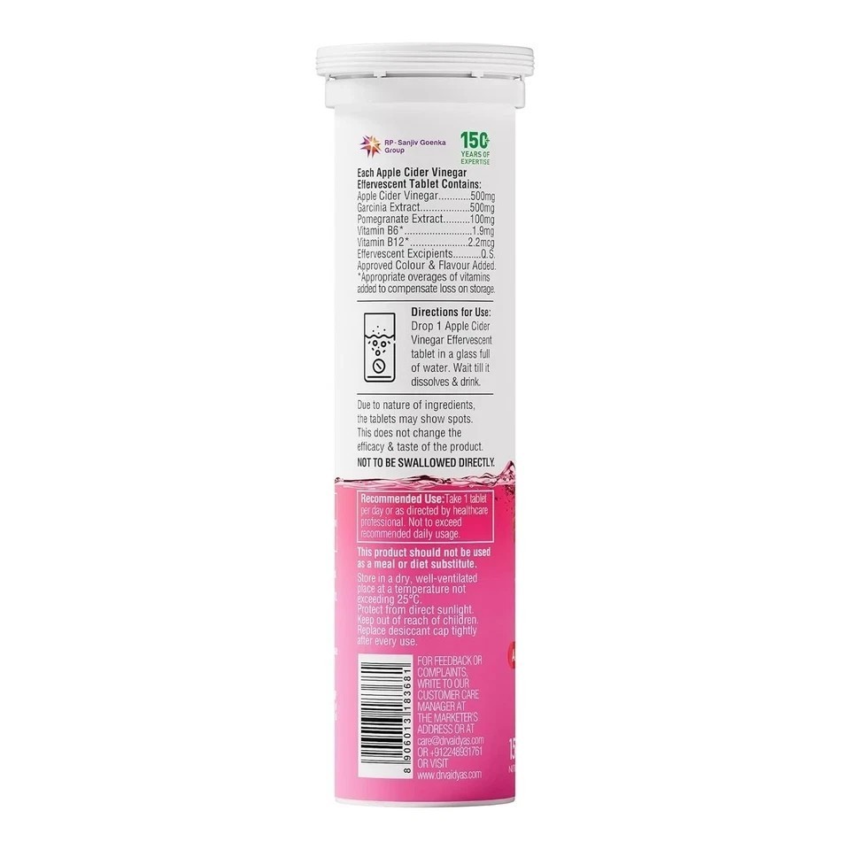 Dr. Vaidya’s Apple Cider Vinegar Effervescent Tablet with 150 Tablets Pack of 10
