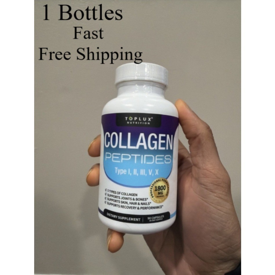 Toplux Nutrition Collagen Peptides Hair Skin Nails Joints Bones 90Ct-1-3 Bottles