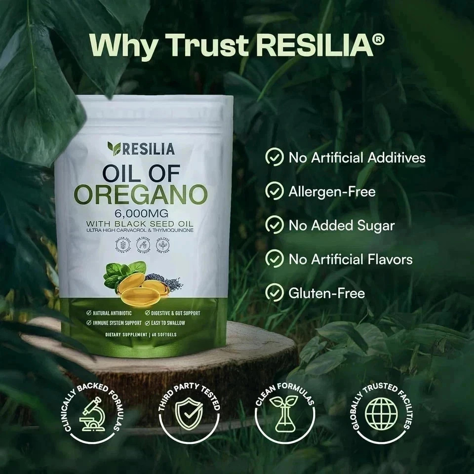 Resilia Oil of Oregano with Black Seed Oil 6000mg Softgels 60Ct Herbal Supplemet