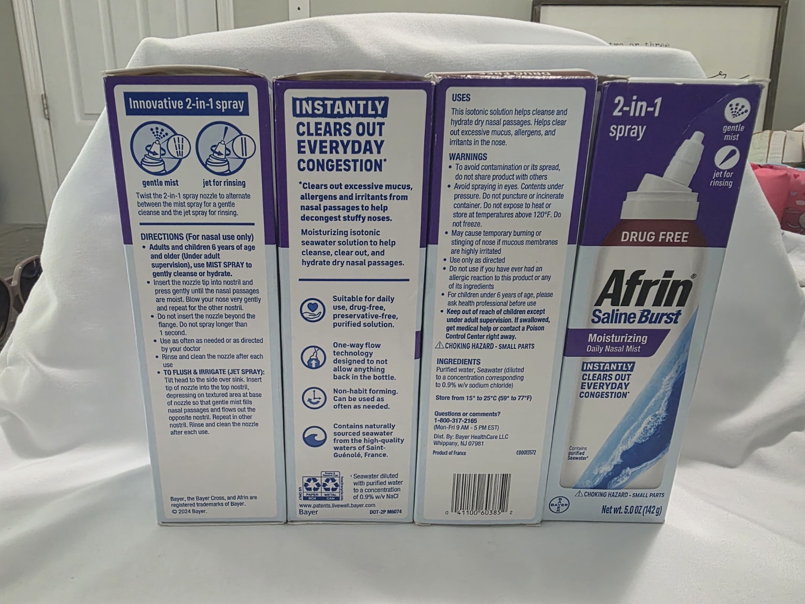 Lot Of 4 -Afrin Saline Burst Moisturizing Daily Nasal Spray. Exp 12/2027
