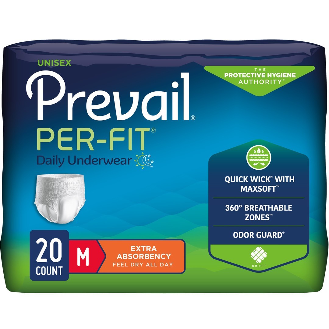 Prevail Per-Fit Adult Unisex Daily Underwear/Diapers – Medium – 4 Bags of 20