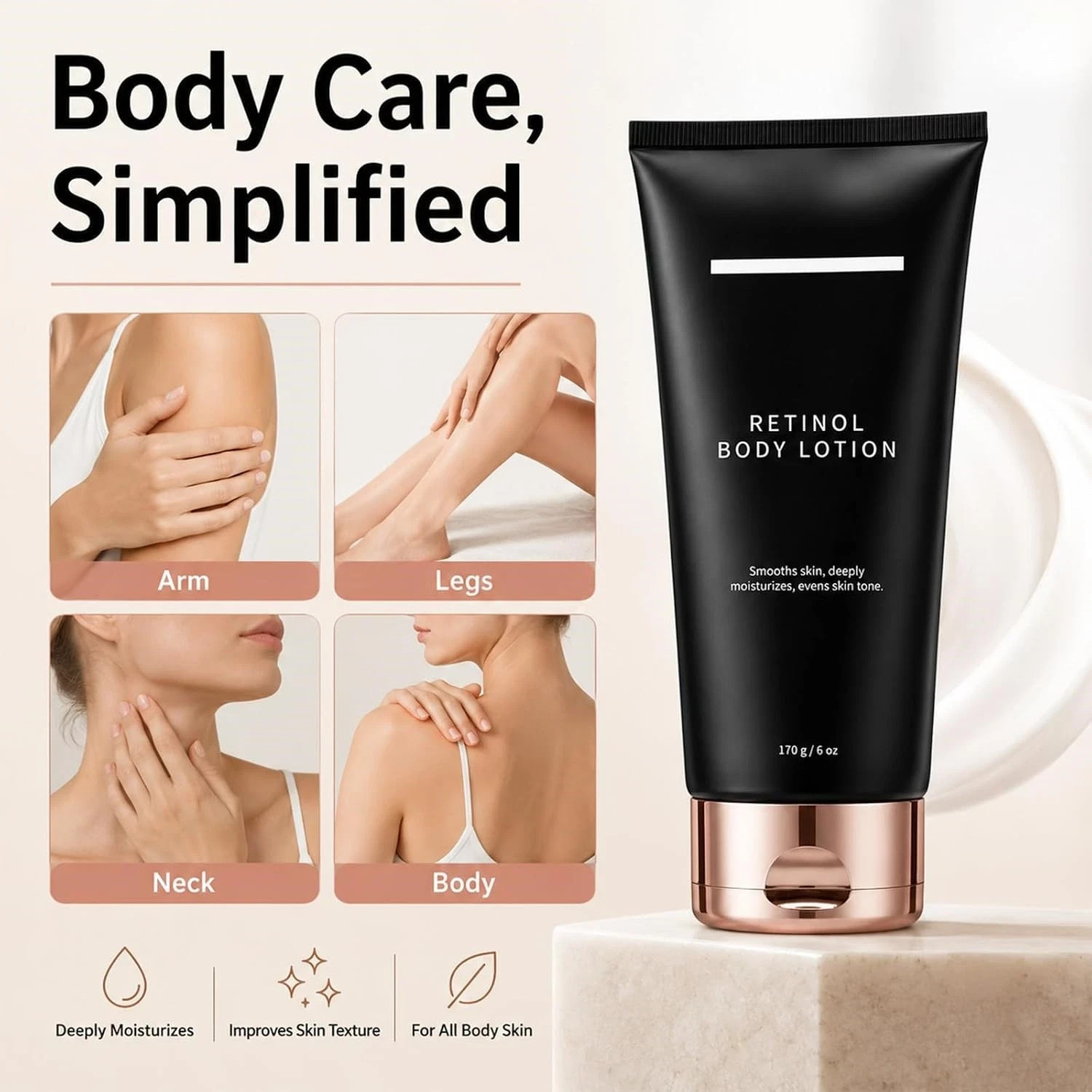 Retinol Anti Aging Body Lotion Firming Cream Crepey Skin Moisturizer 6oz 170g