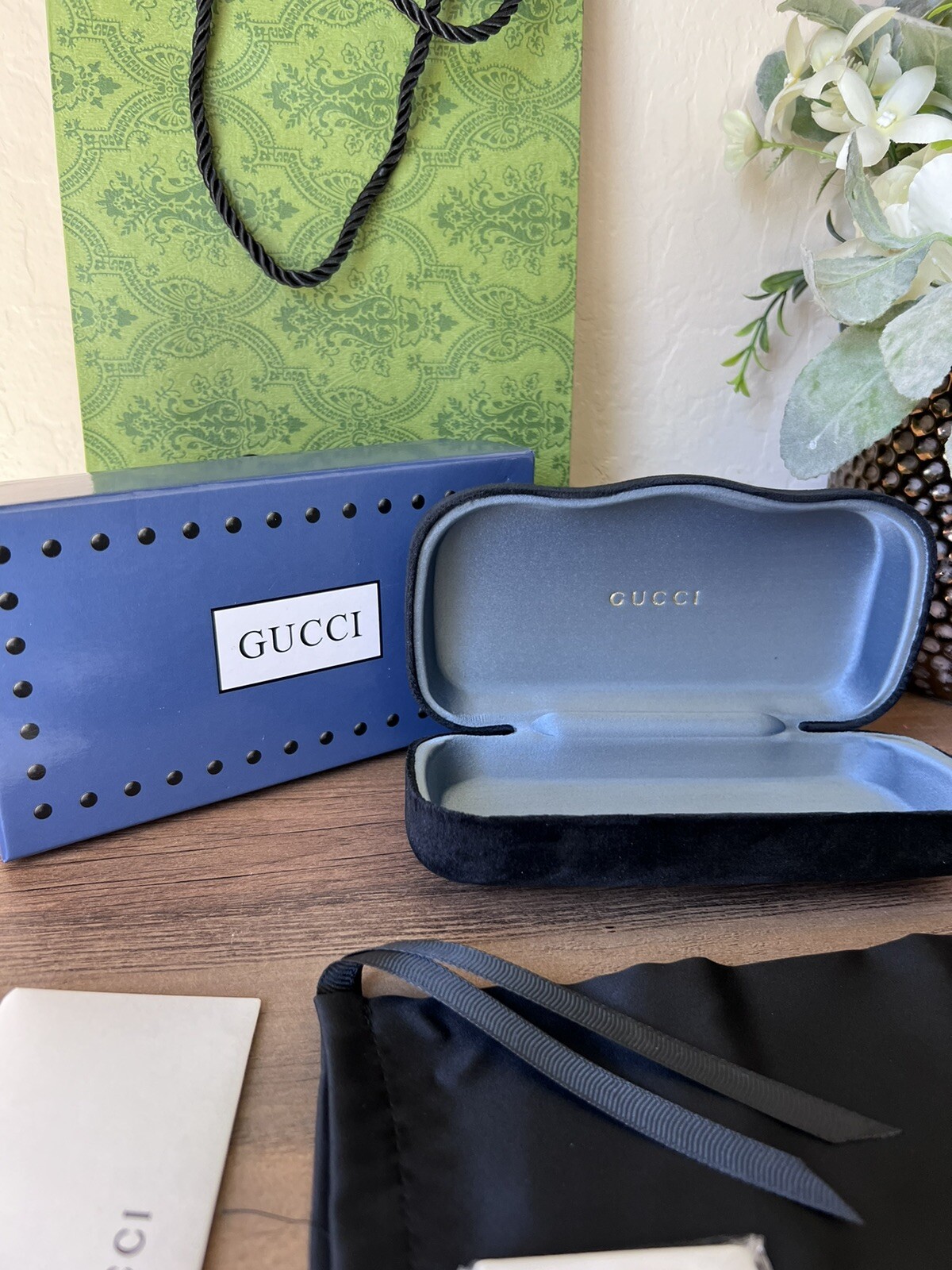 New Gucci Sunglasses Eyeglasses Case Black Eyewear Case W Box And Shopping Bag