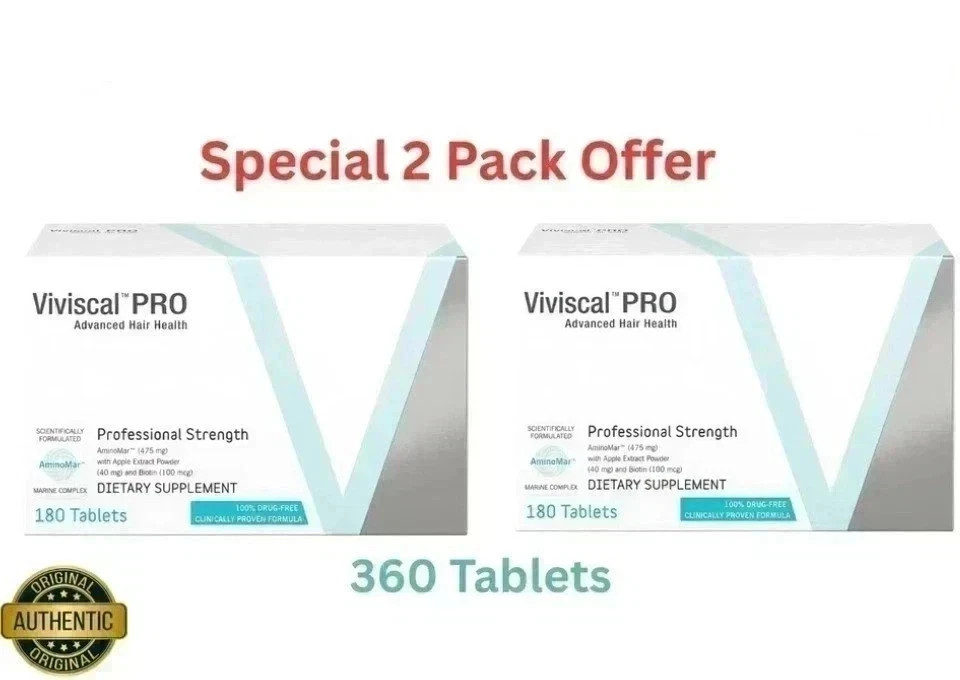 2 Pack of VIVISCAL PRO – Professional Hair Growth Tablets 180 Exp. 07/2028
