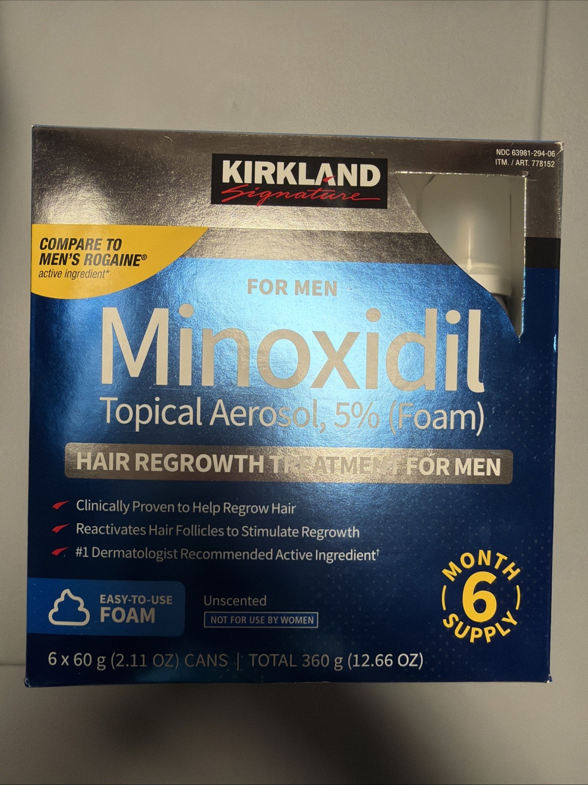 Kirkland Minoxidil 5% Foam for Men Hair Regrowth Treatment 2.11oz 6‑Pack Feb 27