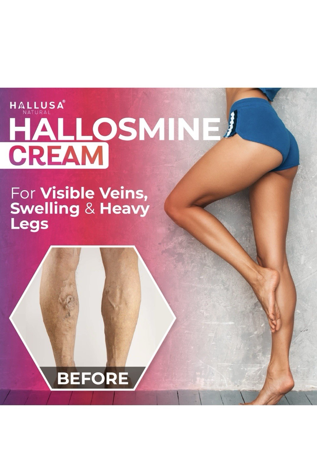 Hallusa Natural Hallosmine Advance 1000mg Diosmin 60 ct + FREE Leg Cream 4 oz