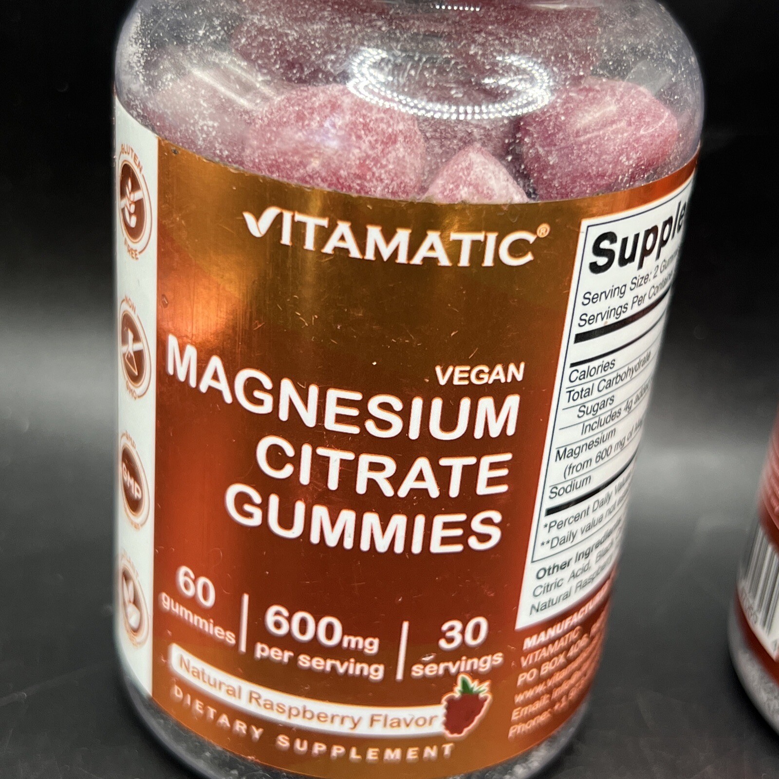Lot Of 2 Vitamatic Magnesium Citrate Gummies 600mg per Serving 60 Vegan Gummies