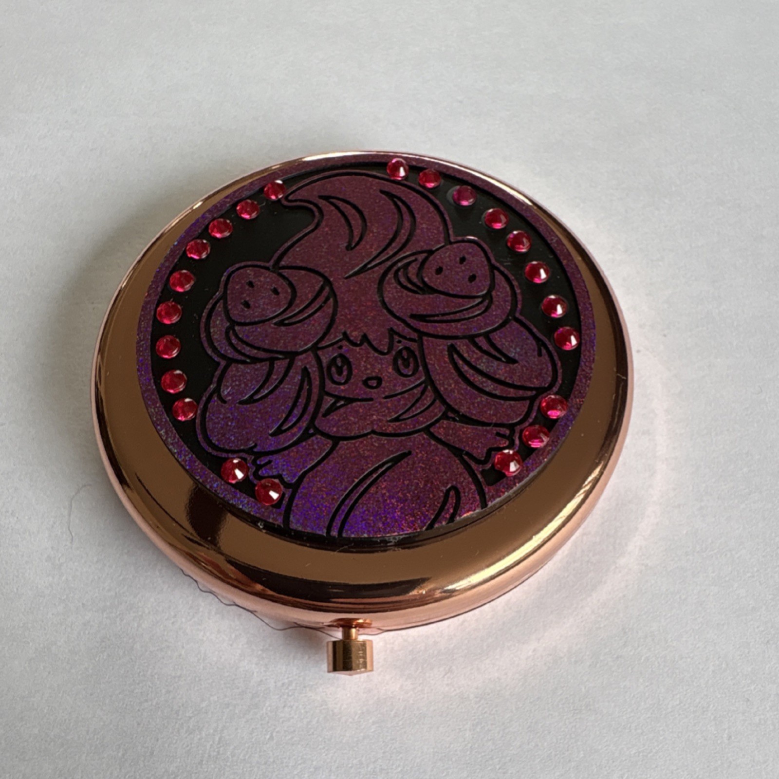 Rose Gold Round Folding Dual-Sided Compact Mirror featuring Pokemon Coin