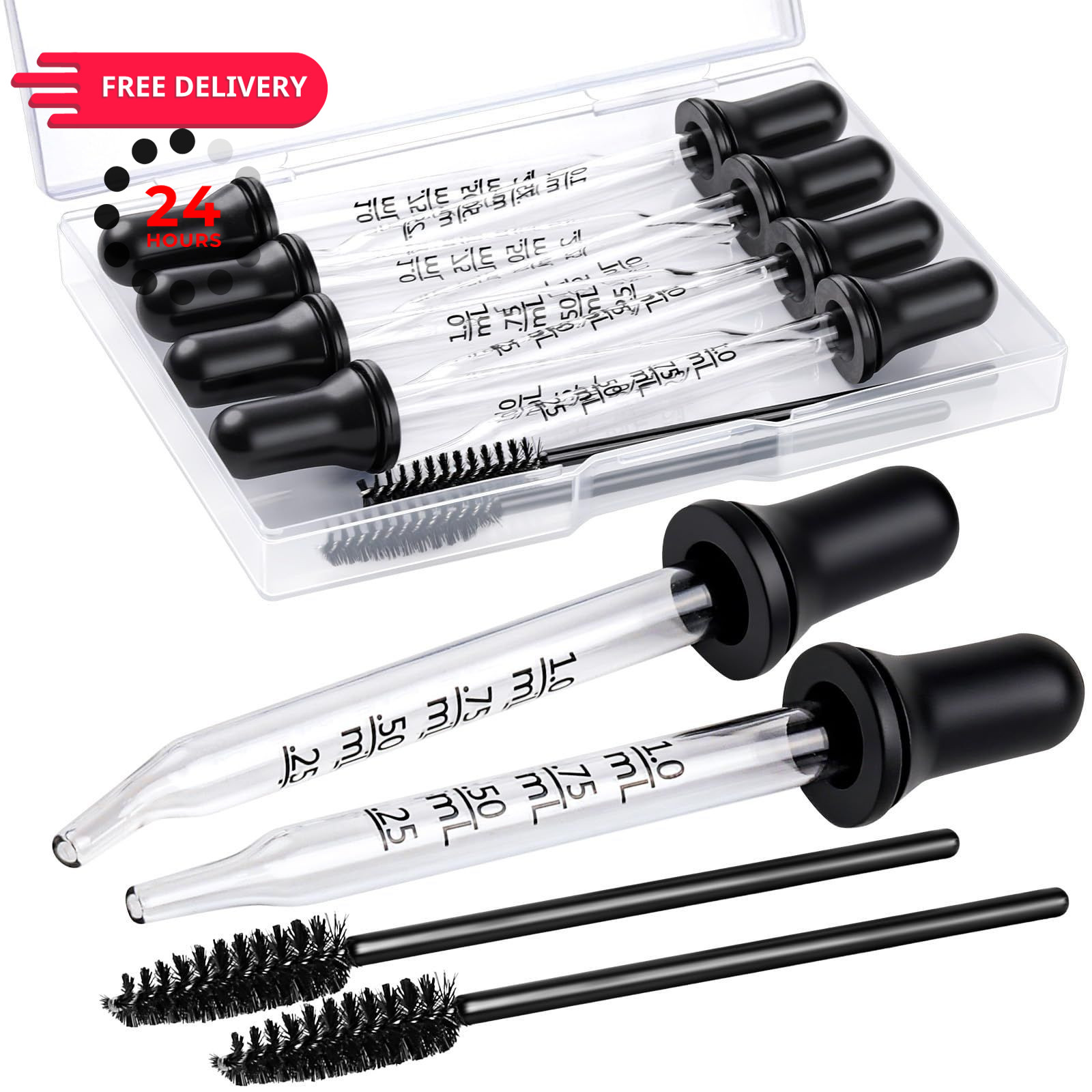 Teenitor 10pcs Glass Eye Dropper 8pcs Pipettes and 2pcs Black