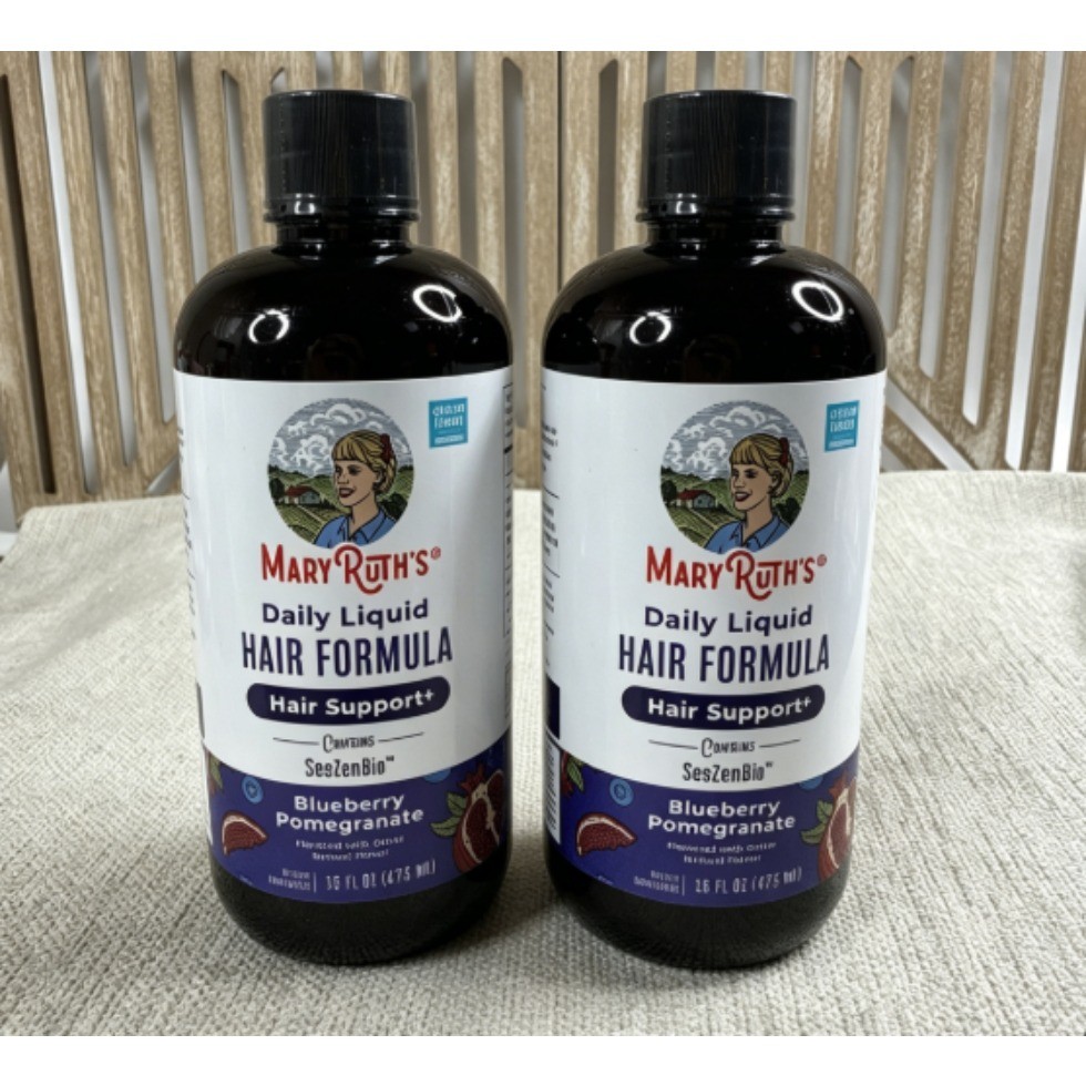 2 Pack MaryRuth’s Hair Liquid 16oz, Blueberry Pomegranate Sugar-Free Formula