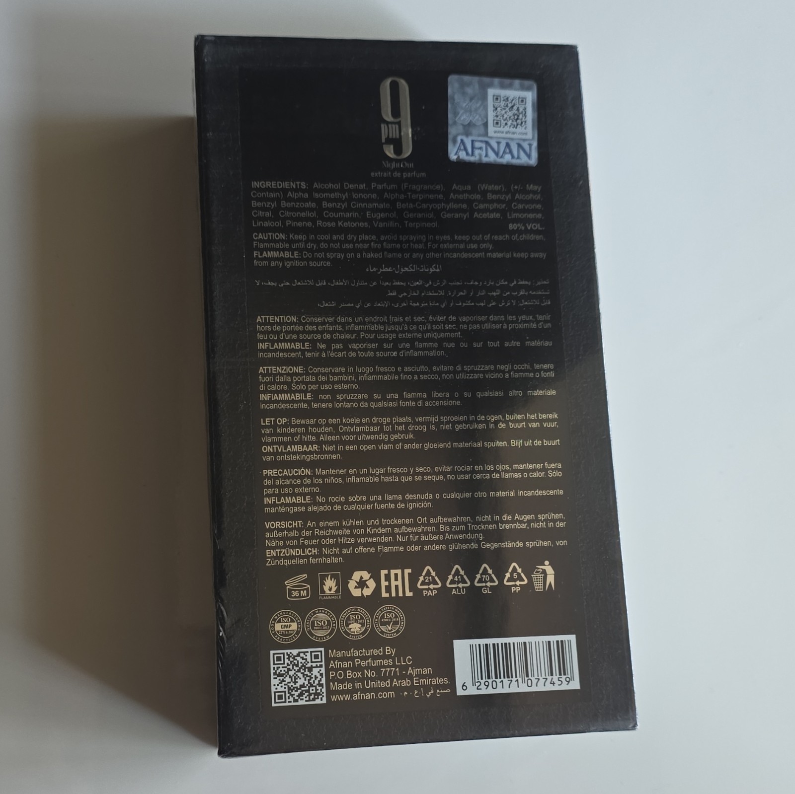 Afnan 9 PM Night Out Extrait de Parfum 3.4 fl oz Spray, Regular Size