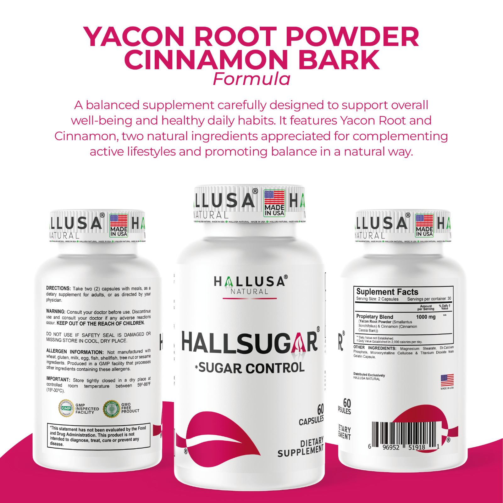 HallSugar – Cinnamon Supplements – Yucan Root – Blood Sugar Support – 60 Caps