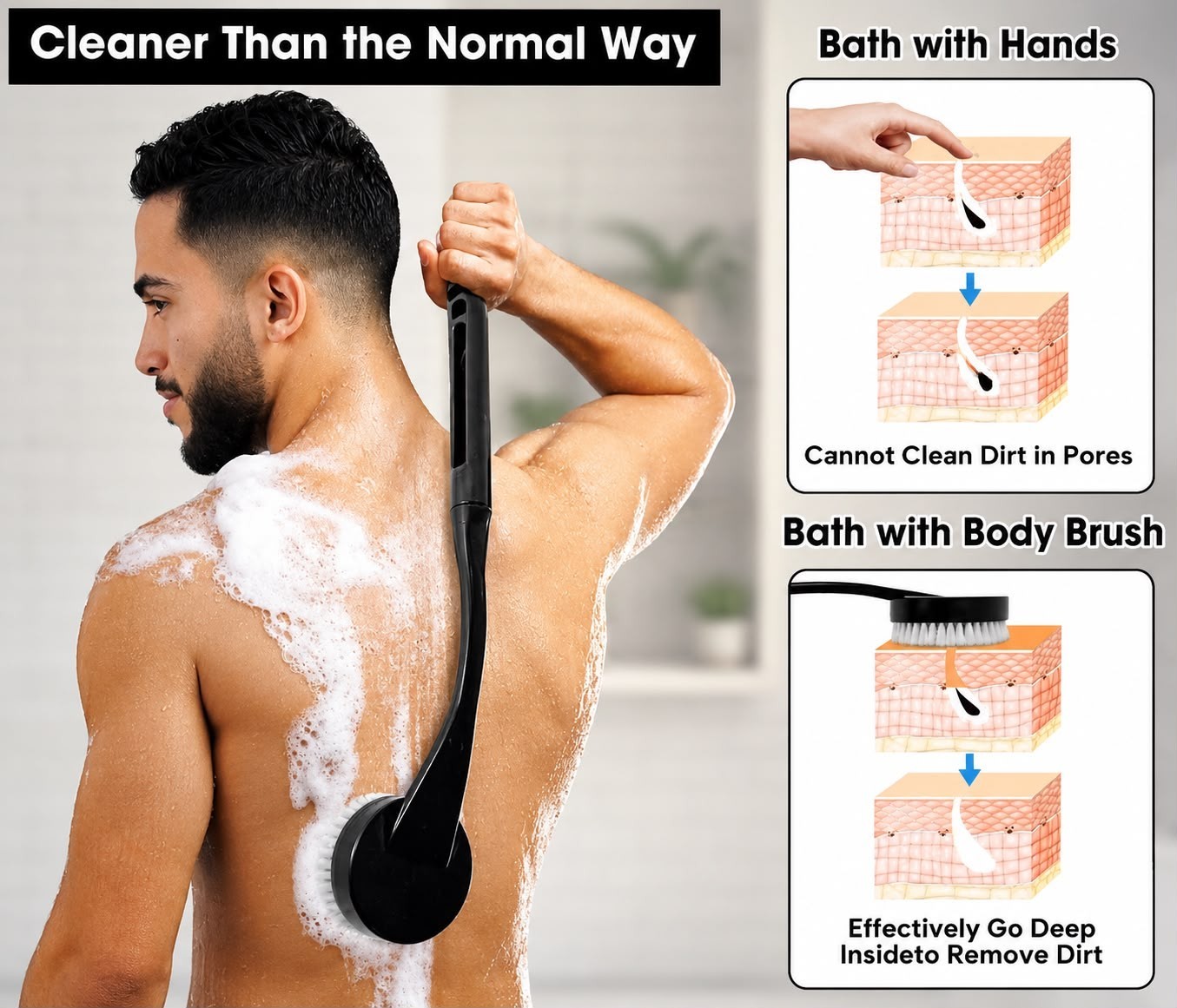 Back Scrubber for Shower 20.5″ Long Handle Body Brush Deep Clean