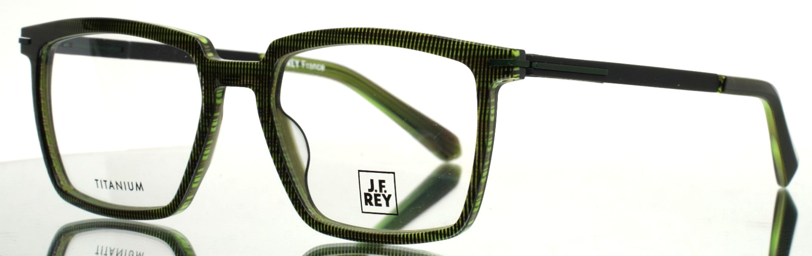 JF REY JF1554 4700 Green Black Mens Rectangle Full Rim Eyeglasses 53-18-145 B:40
