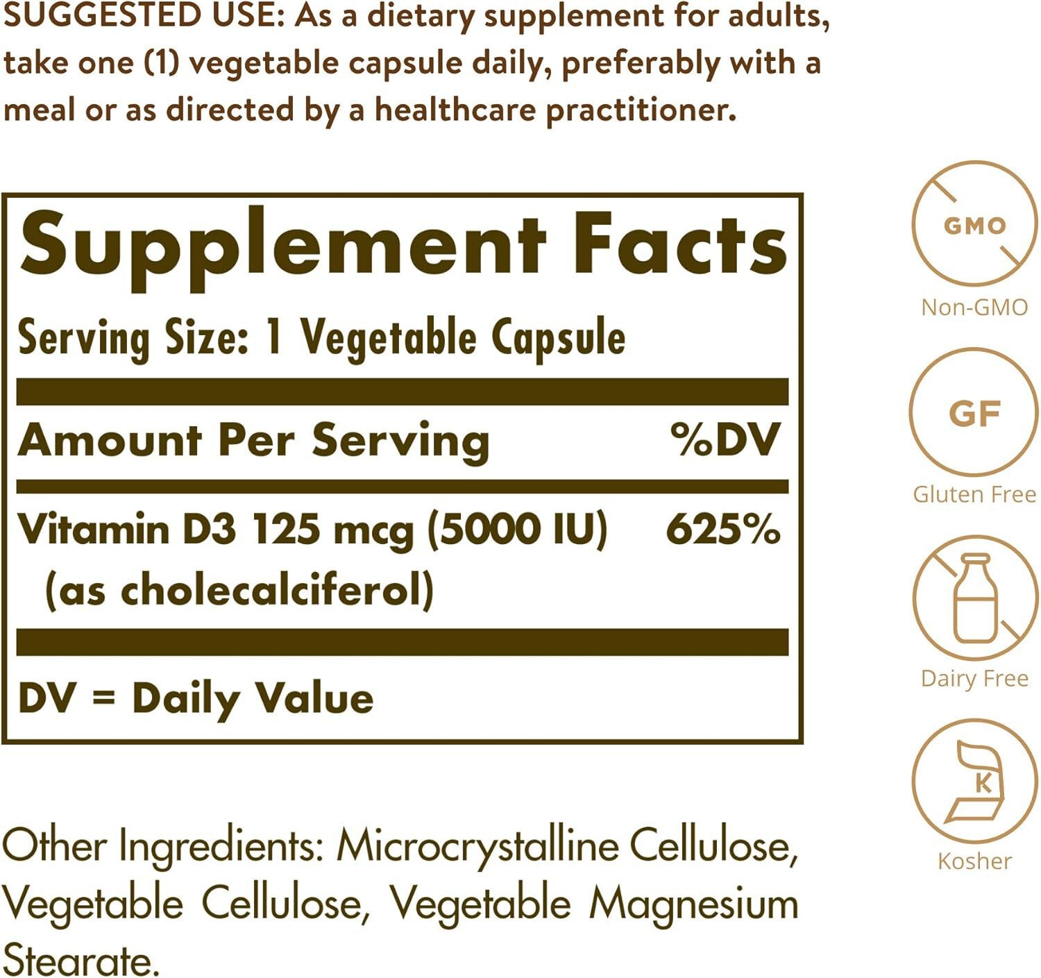 Solgar Vitamin D3 Cholecalciferol 5000IU 120 Capsules EXP 04/28
