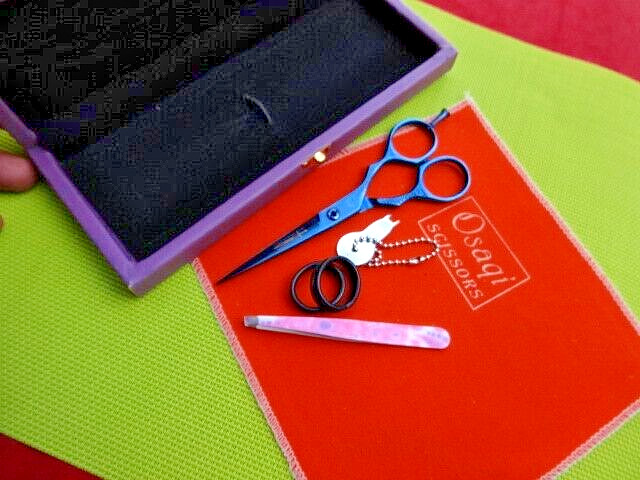 Money Back WRNTY_Titanium 5.5″ BLUE Hairdressing Scissors & Tweezers