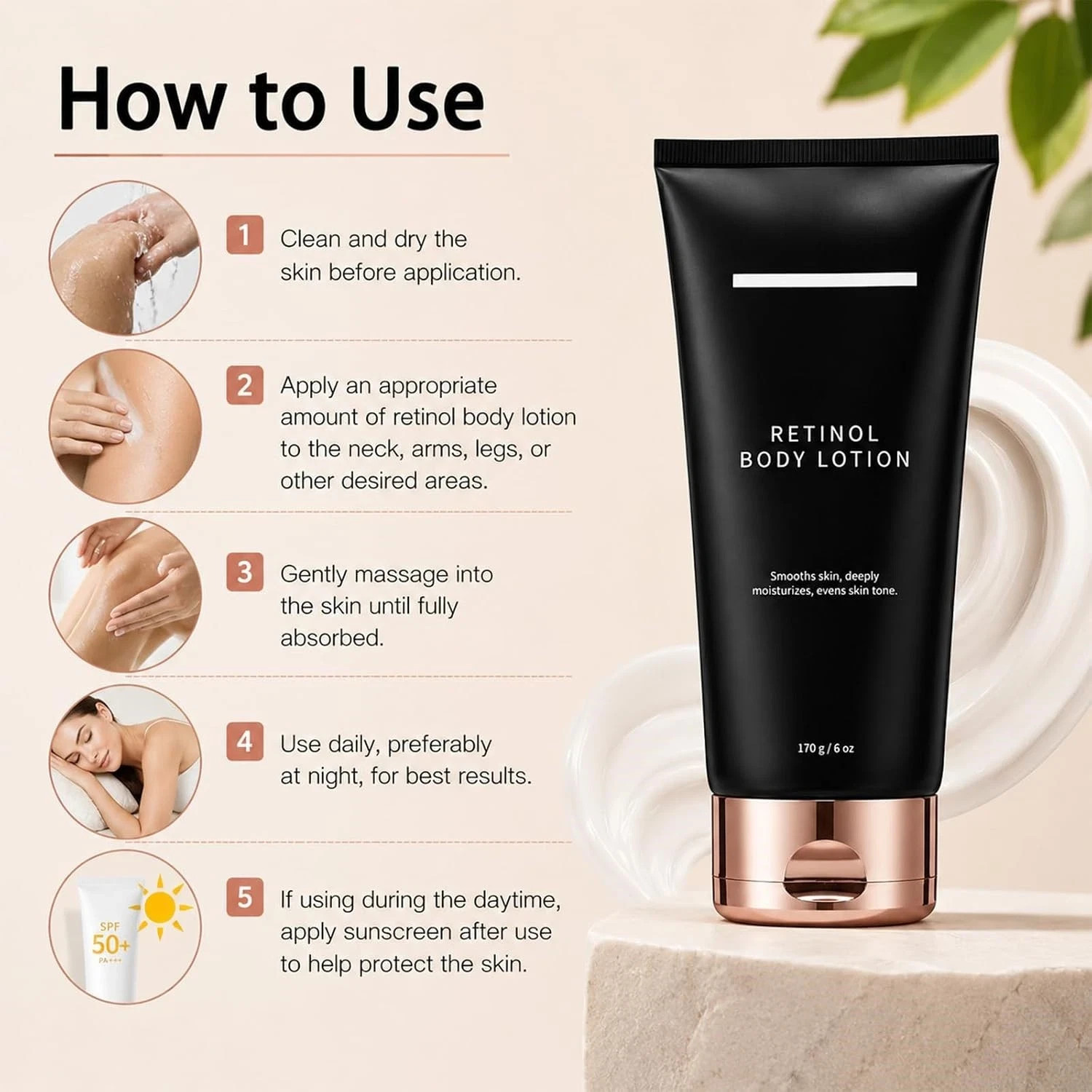 Retinol Anti Aging Body Lotion Firming Cream Crepey Skin Moisturizer 6oz 170g