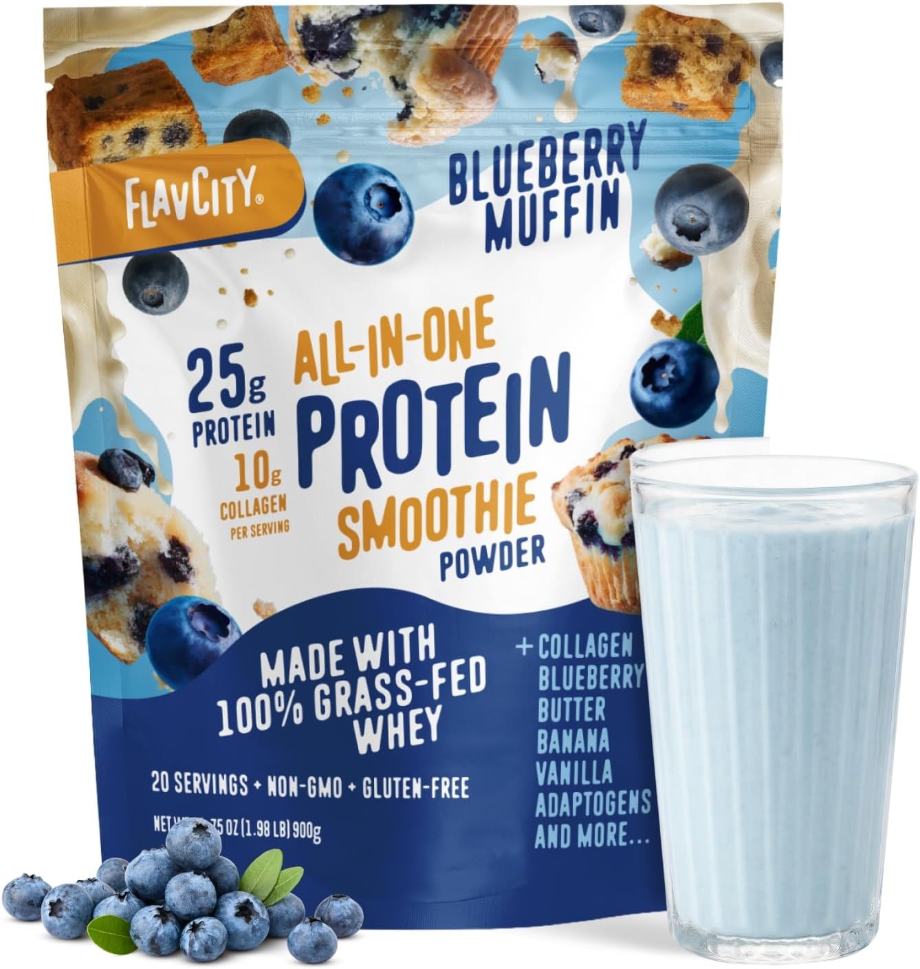 FlavCity All in One Protein Shake Powder, Berries and Cream – On the Go Meal