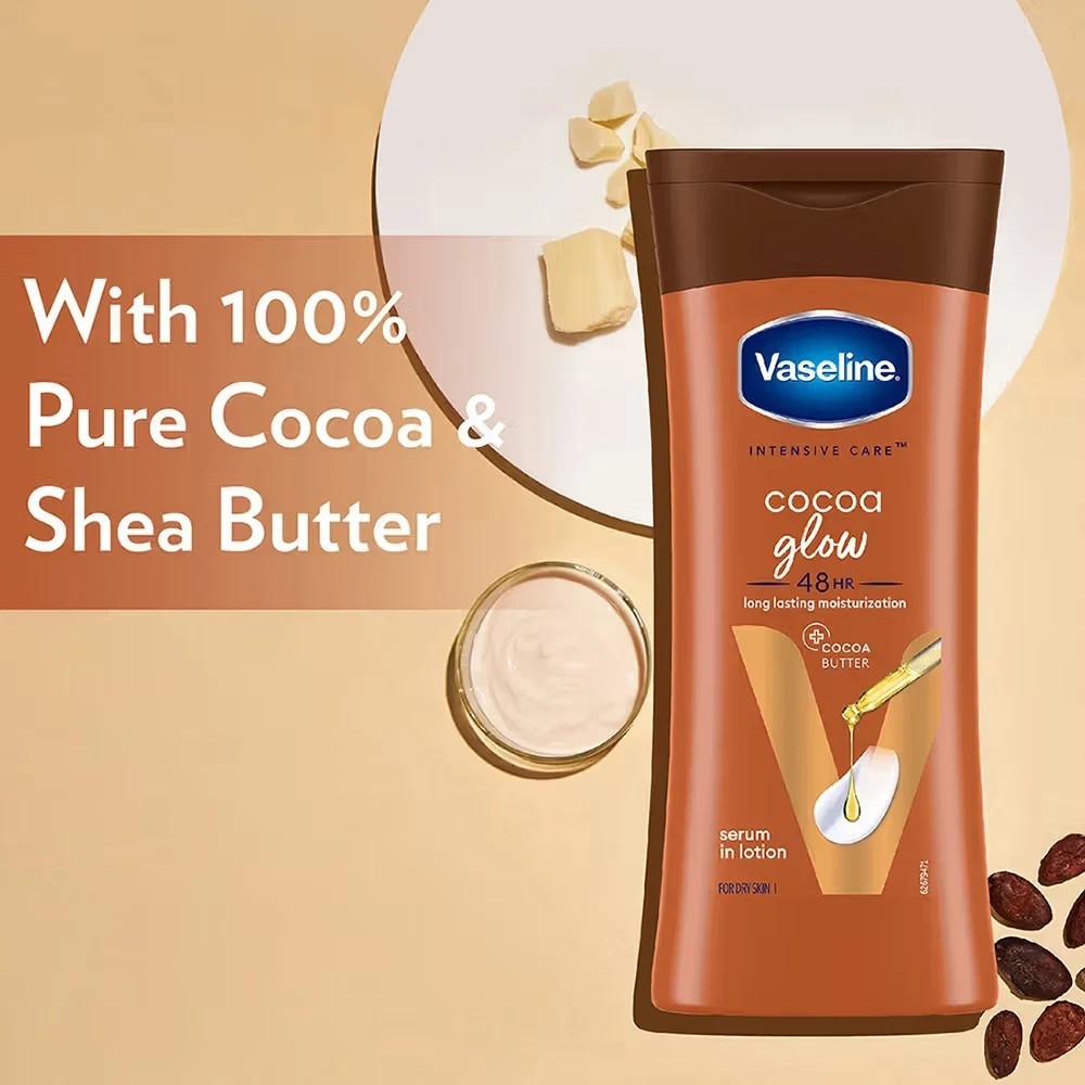 Vaseline Cocoa Glow Serum In Lotion 100% Pure Cocoa & Shea Butter200ML FREE SHIP
