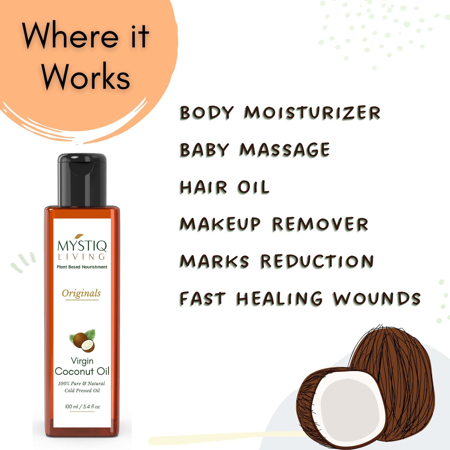 Mystiq Living Virgin Coconut Oil For Hair And Skin 100ml