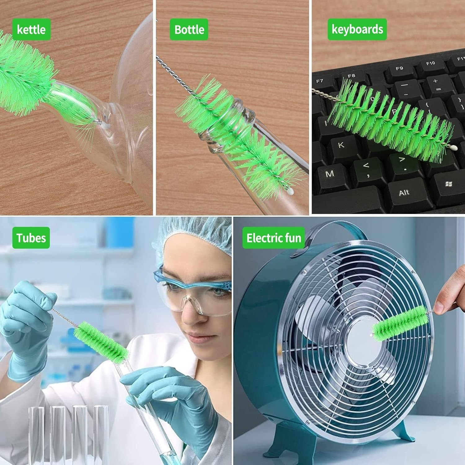 Bottle Cleaning Brushes, 8 Inch Nylon Tube Brush Set (10) pcs green…