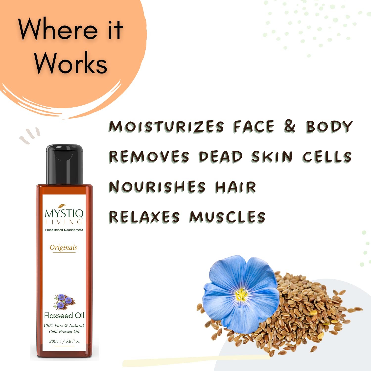Mystiq Living Flaxseed Oil For Healthy Hair And Skin 200ml