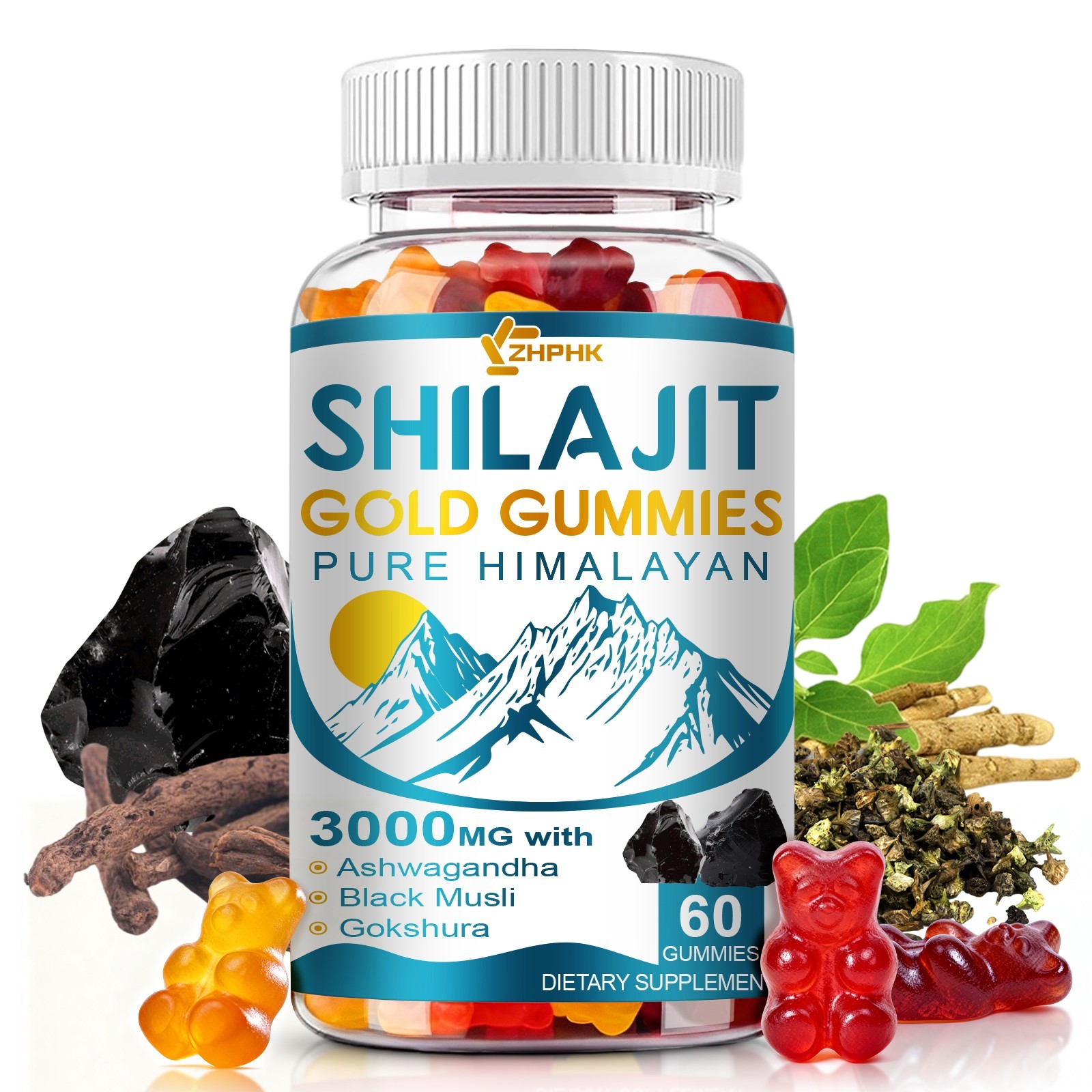 Pure Himalayan Shilajit Gold Gummies 3000mg With Ashwagandha Gokshura