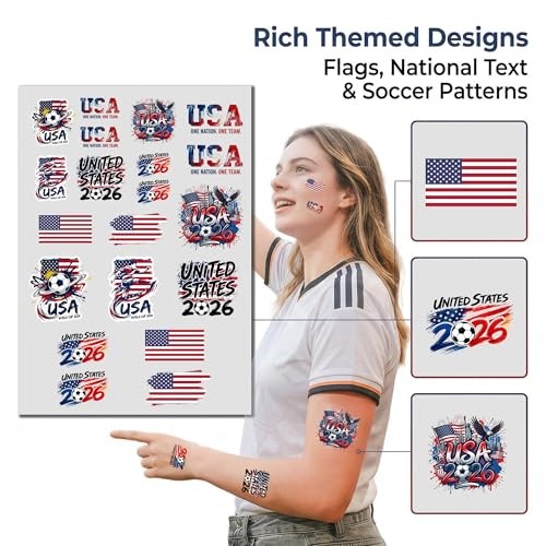 22 Pcs 2026 World Cup Tattoos Temporary Soccer Party Favors World United States