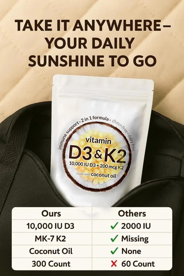Vitamin D3 10000 iu Plus K2 (MK-7) 200 mcg, 300 Virgin Coconut Oil Softgels