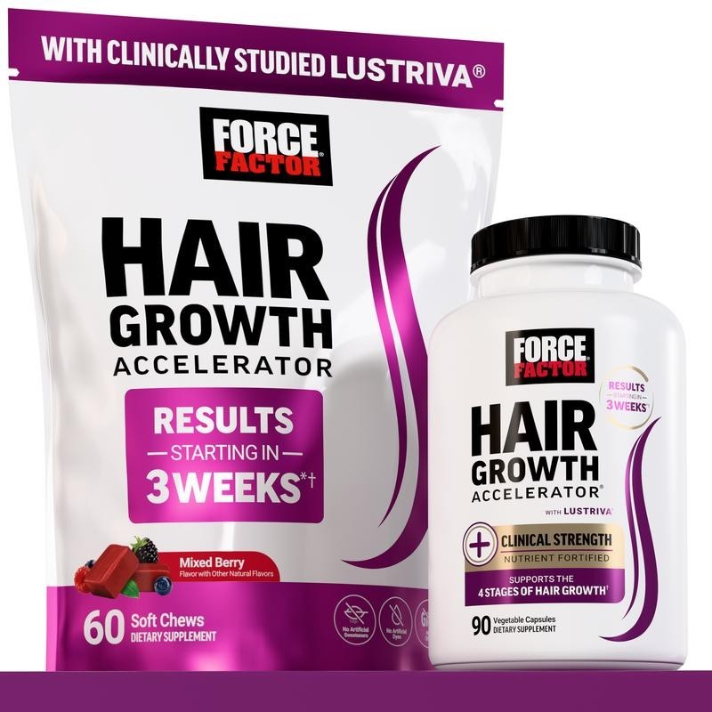 Force Factor Hair Growth Accelerator with Clinically Proven Lustriva to Promote