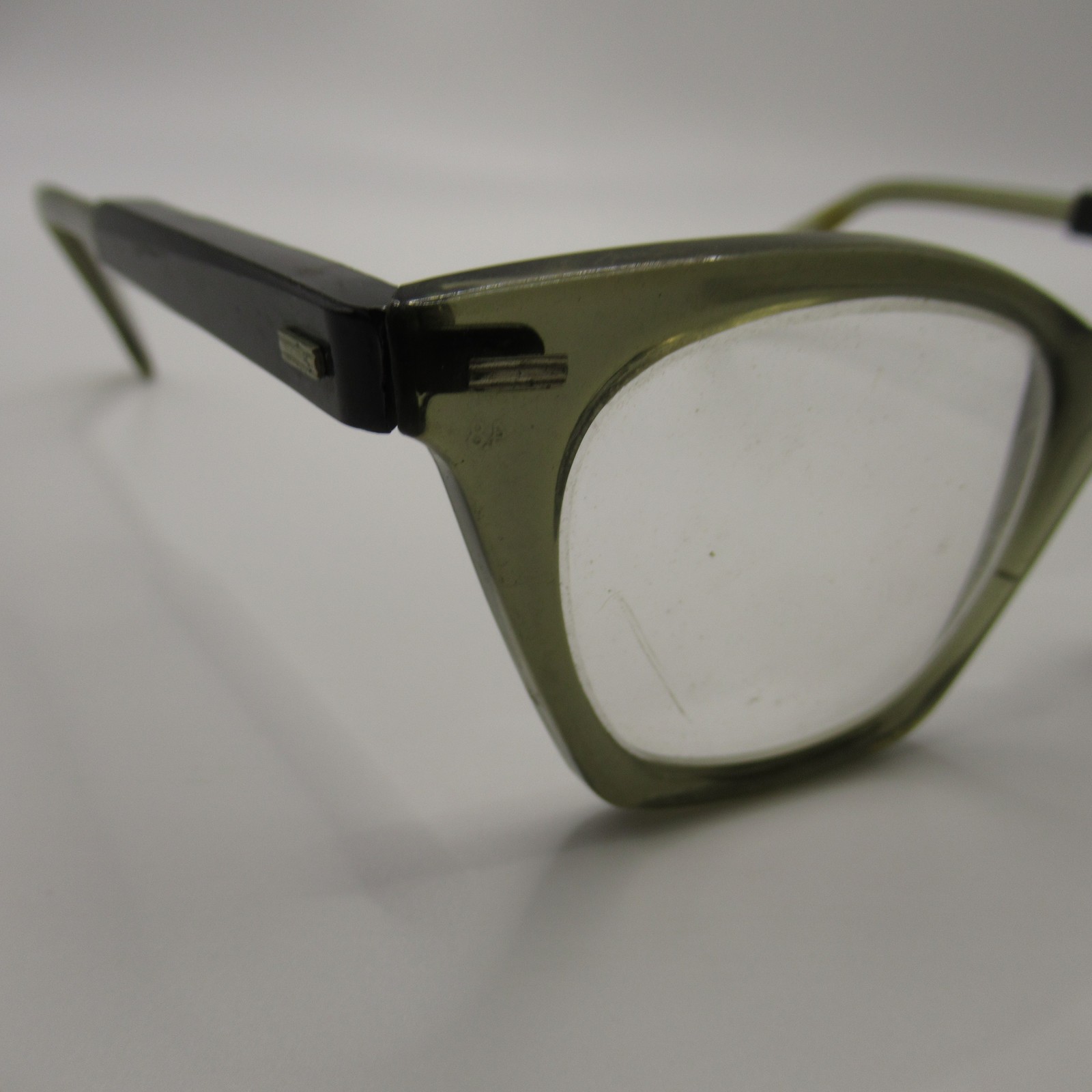 Vintage 1950s Cat Eye Eyeglasses Frames Olive Green Black Adjustable Temples
