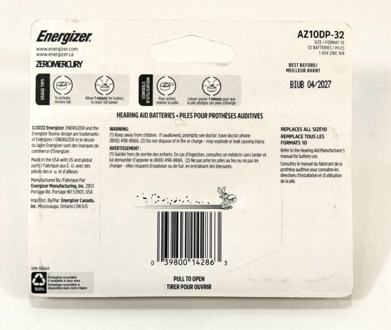 Energizer Zinc Air Hearing Aid Batteries Size 10 32 Total NEW