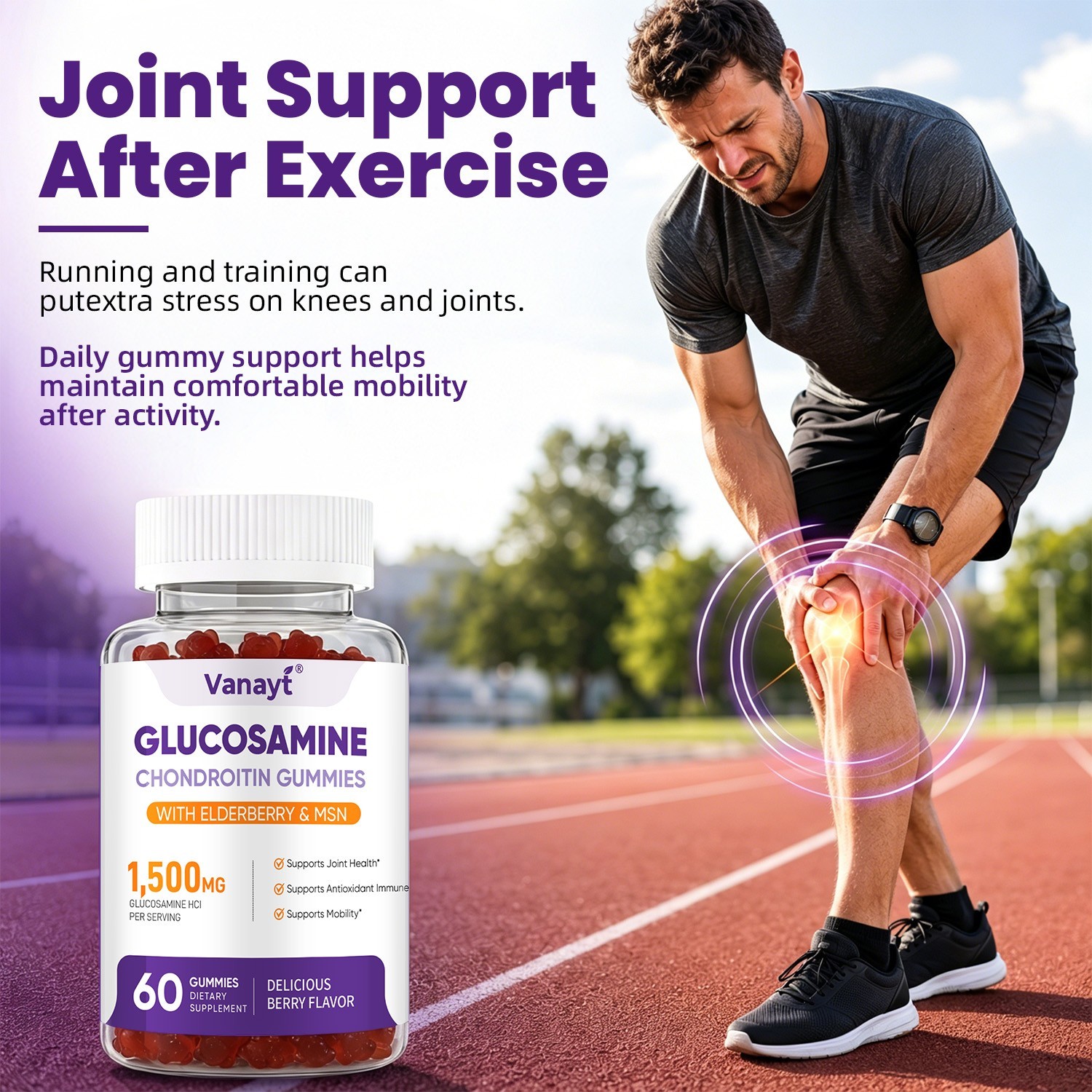 1/2/4PCS Glucosamine Chondroitin Gummies MSM Triple Strength Joint Support 60Ct