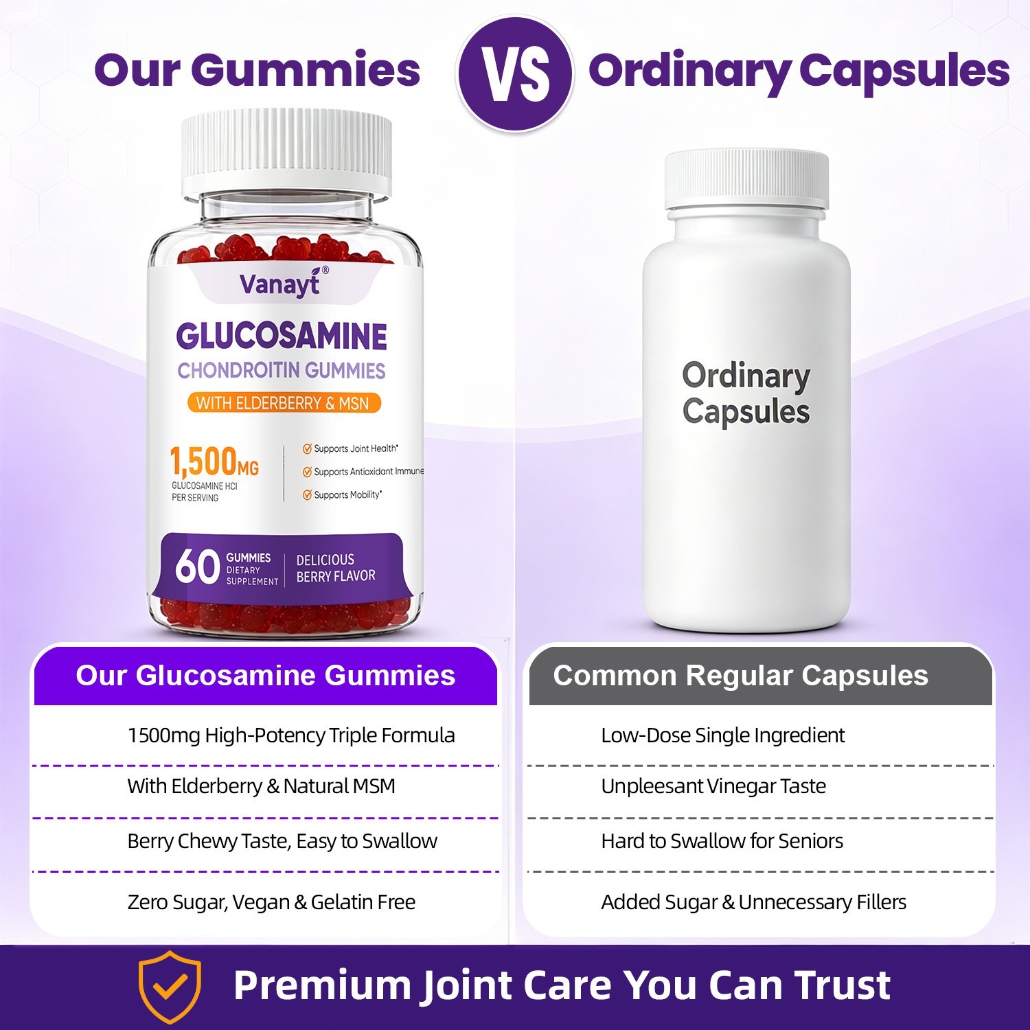 1/2/4PCS Glucosamine Chondroitin Gummies MSM Triple Strength Joint Support 60Ct