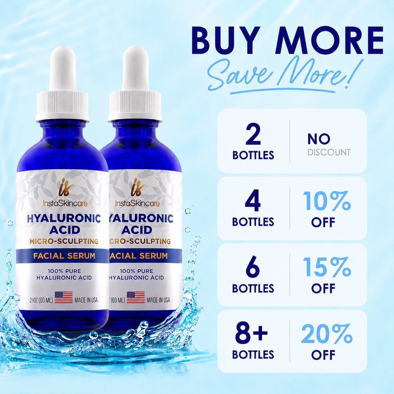Hyaluronic Acid Anti-aging Serum for Face – 100% Pure Medical Formula – 2x 2oz