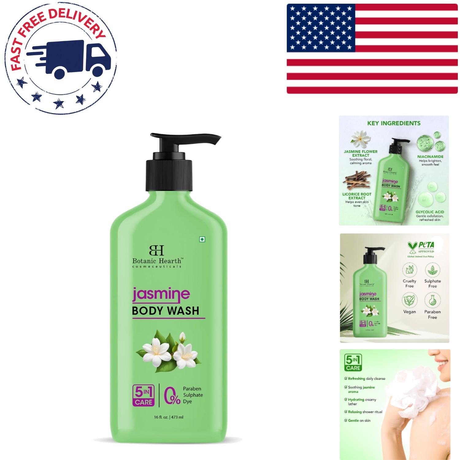 Soothing Jasmine Body Wash – 5-in-1 Hydrating Formula for All Skin Types (16 oz)