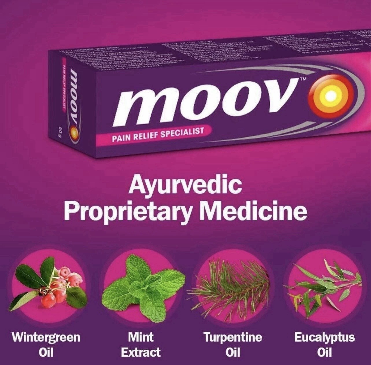 Moov Fast pain relief cream 100% Ayurvedic formula Nilgiri Oil- 50g (Pack of 5)