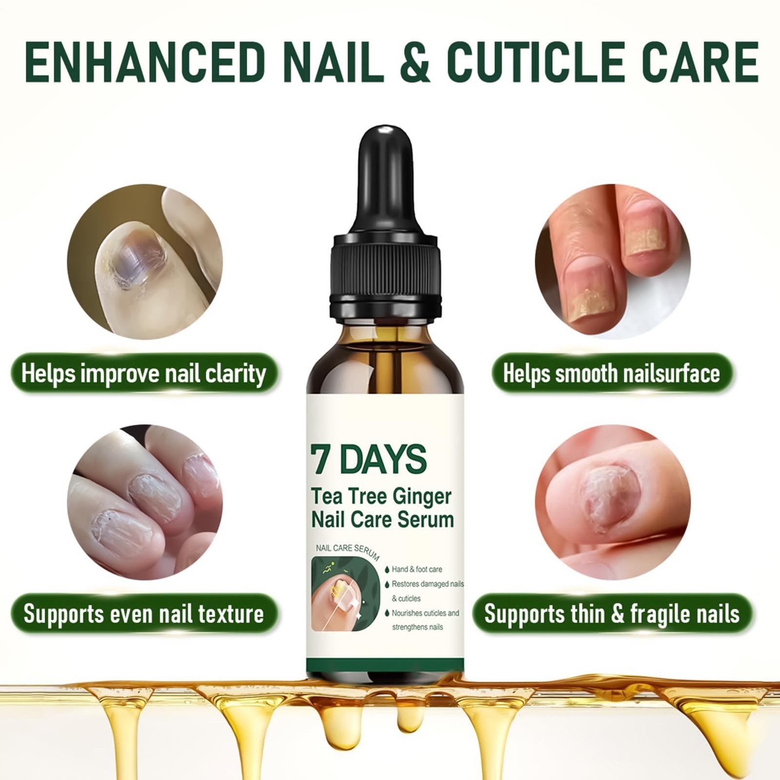 7 Days Tea Tree & Ginger Nail Care Serum 30ml For Repair Dry Brittle Nails