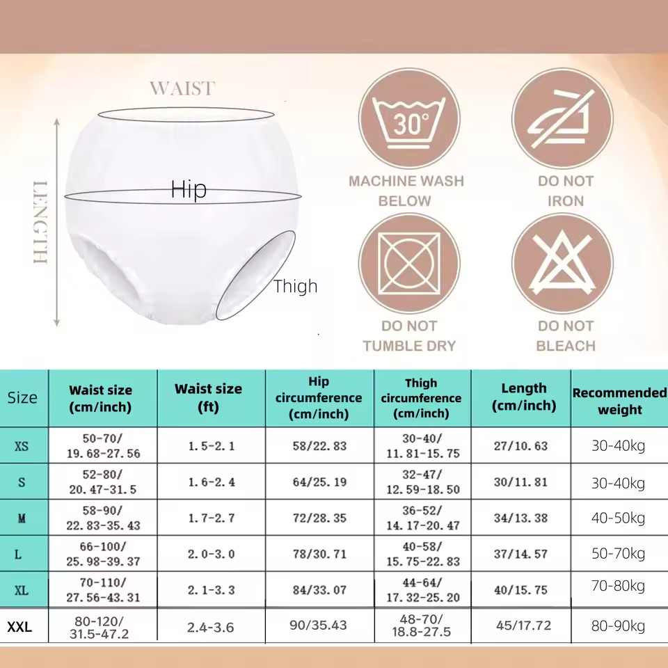 2PCS Clear Adult Waterproof TPU Incontinence Pants Reusable Plastic Diaper Cover