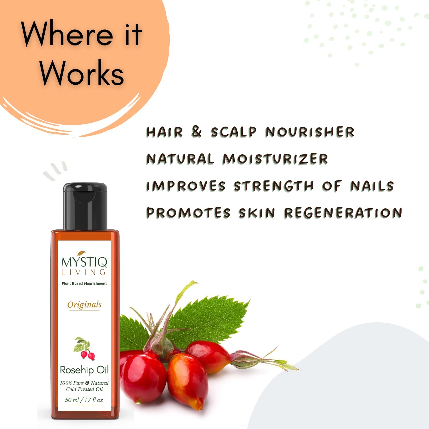 Mystiq Living Rosehip Oil For Glowing Skin And Smooth Hair 50ml