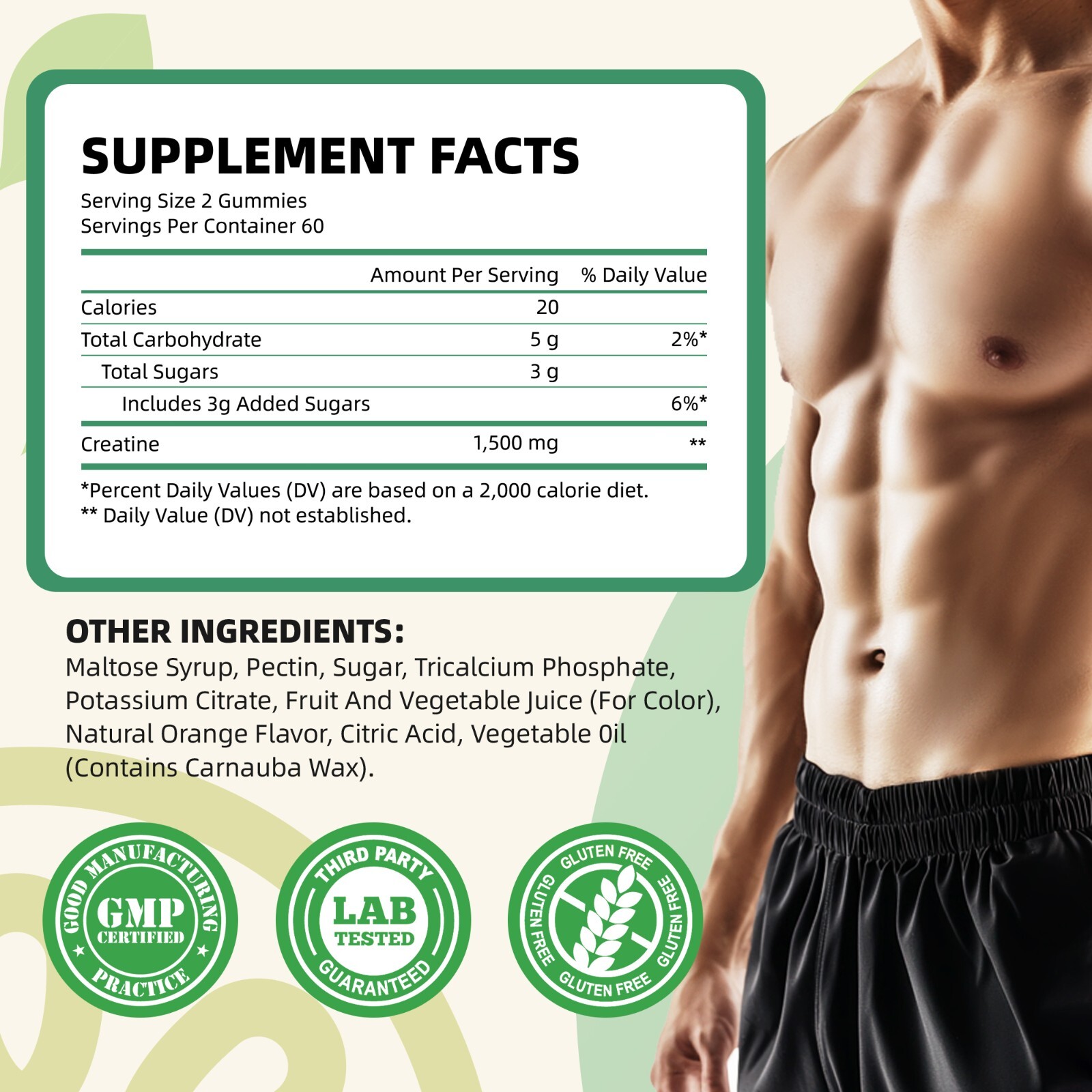 2 Pack Creatine Gummies 1500mg per Serving, Support Muscle Gain, More Strength