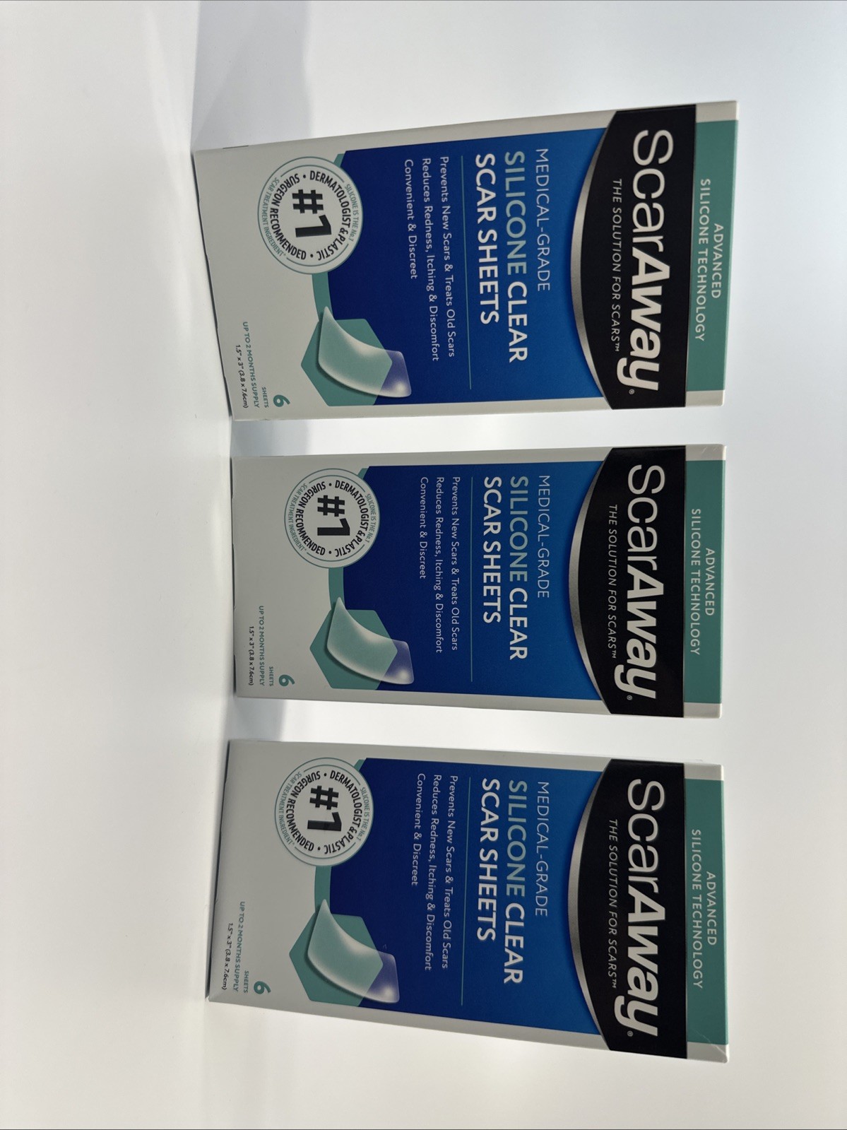 Lot of 3 ScarAway Medical-Grade Clear Silicone Scar Sheets 6 Sheets Each NEW