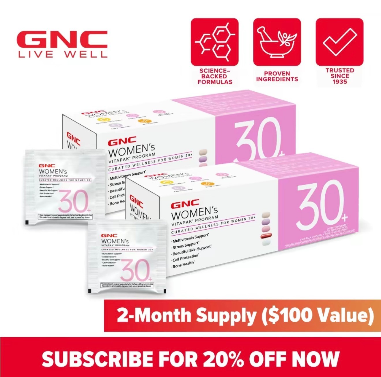 GNC Women’s Vitapak Program 30+ Curated Wellness for Women 30-Day Supply