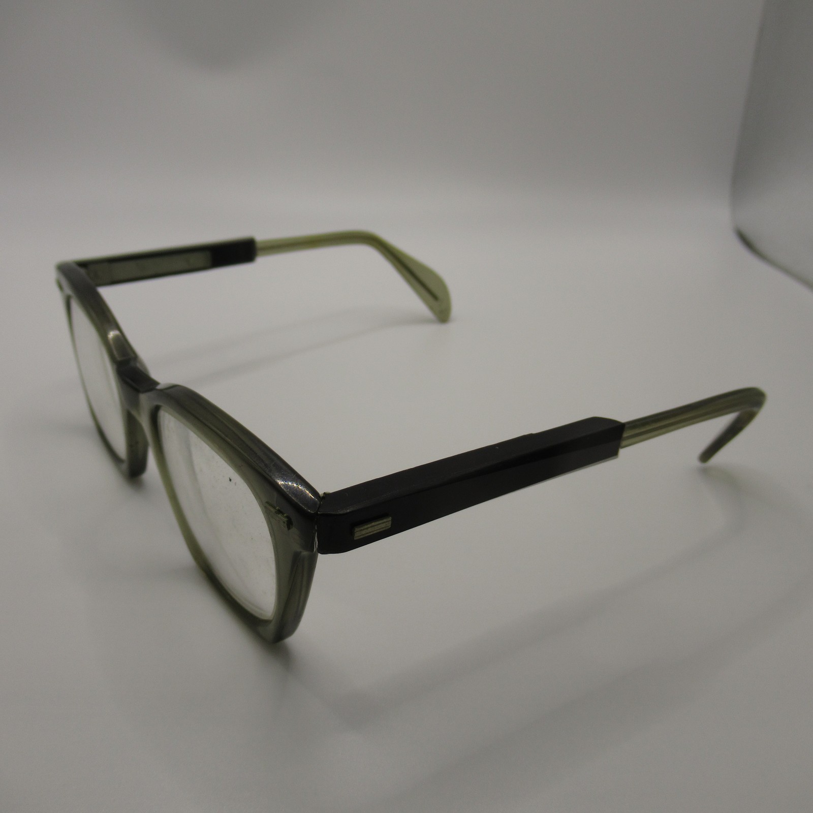 Vintage 1950s Cat Eye Eyeglasses Frames Olive Green Black Adjustable Temples