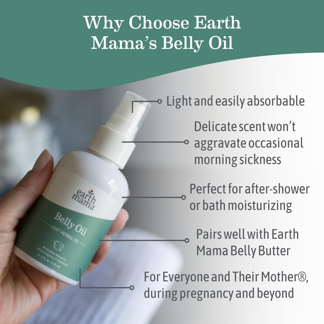 Earth Mama Belly Oil for Dry Skin | Calendula 4 Fl Oz (Pack of 1), Colorless