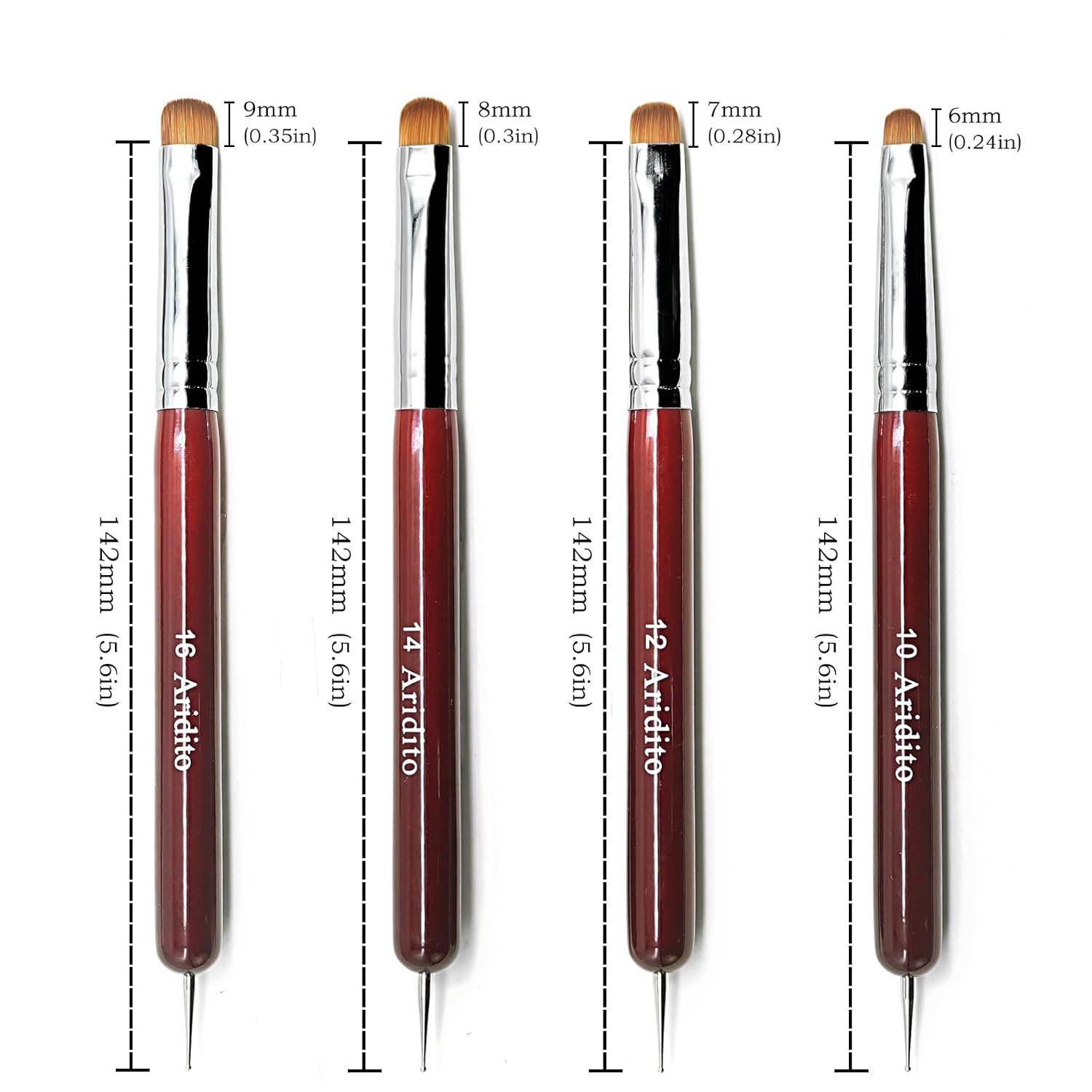 4Pcs Professional Red Wood French Nail Brushes | Clean-Up Brushes & Dotting Pens