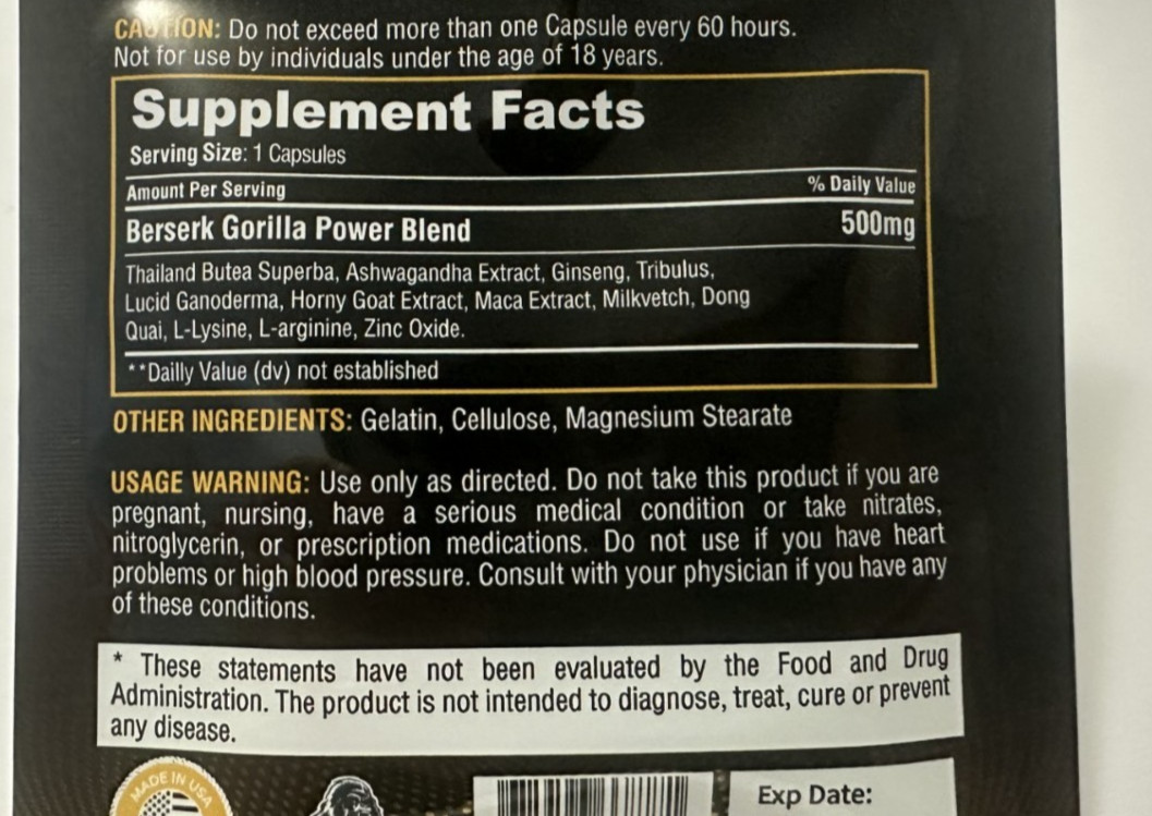 BerserkGorilla Male Performance Stay Hard 10-Pills (New Packaging)
