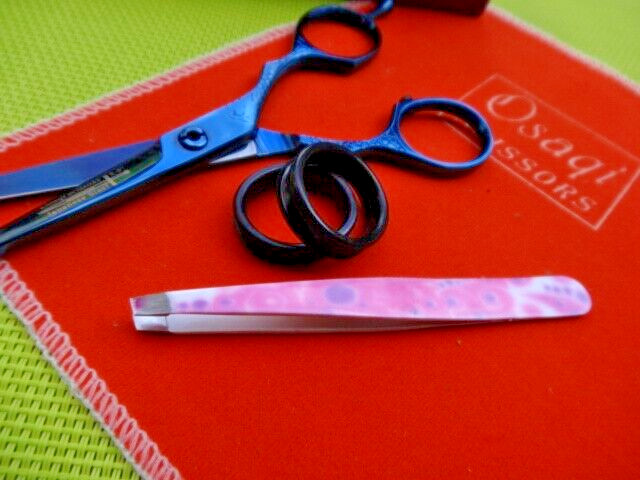 Money Back WRNTY_Titanium 5.5″ BLUE Hairdressing Scissors & Tweezers